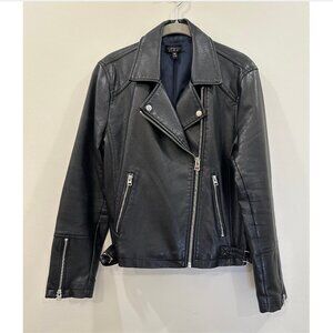 Topshop Faux Leather Biker Jacket in Black Size 10